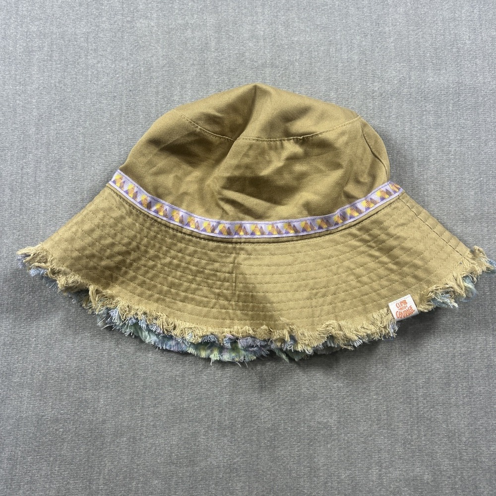 Women Reversible Bucket Hat Colorful Leaves Khaki Frayed Brim Climb With Courage